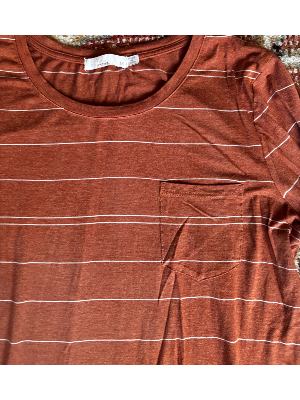 Prana Rust Orange Striped Pocket Tee